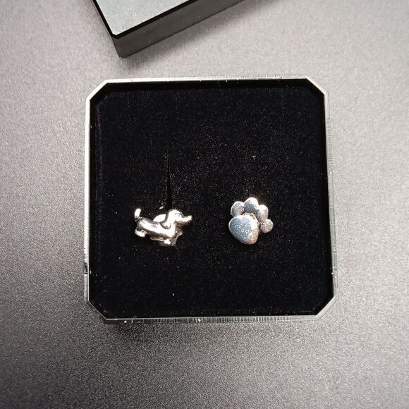 New 925 Sterling Silver Puppy & Paw Print Earrings By‎ Monkimau New - Picture 2 of 4